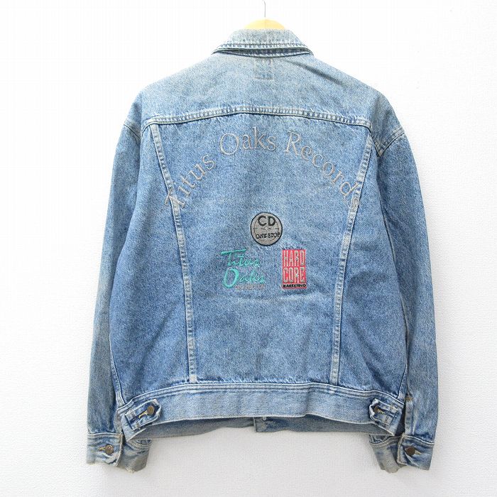 【中古】古着 ロバート・エドワード・リー Lee 長袖 ジージャン メンズ 90年月日 90s Titus Oaks Records 刺しゅう 紺 ジーンズ【spe】 26apr21