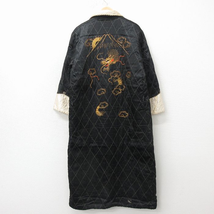 【中古】古着 長袖 ビンテージ 化粧着 羽織り 60年月日 60s 火竜 龍 ロング丈 黒他【spe】 26apr24