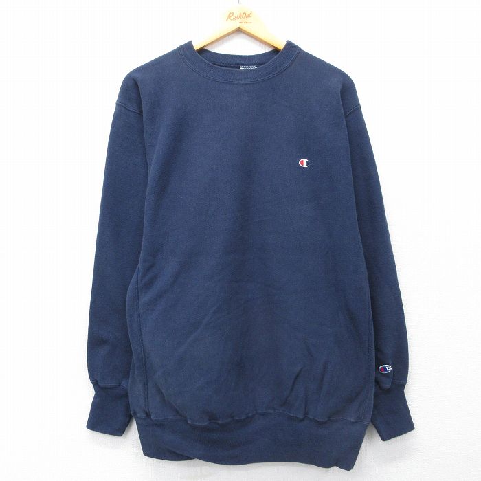 【中古】古着 長袖 はやりっ児 Champion リバースウィーブ メンズ 90年月日 90s ワンポイントロゴタイプ 紺【spe】 26apr24
