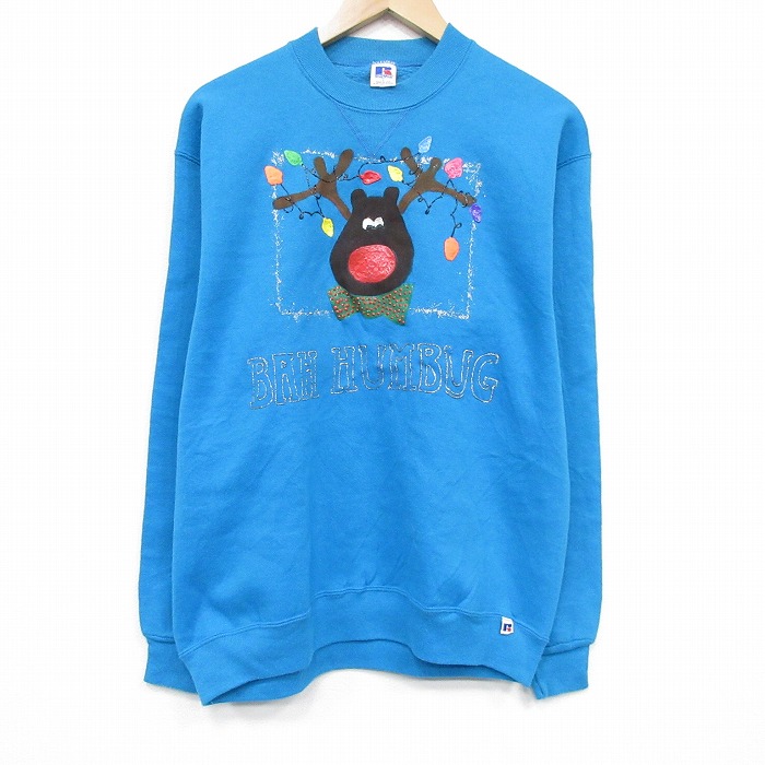 【中古】古着 ラッセル 長袖 汗水 メンズ 80年月日 80s 馴鹿 ロング丈 労働者の一団のど首 USA製 青【spe】 26apr24