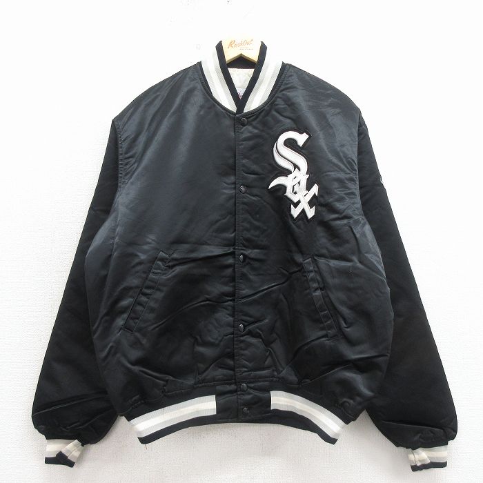 【中古】古着 クランク 長袖 ナイロン 上衣 メンズ 90年月日 90s MLB シカゴホワイトソックス 気が大きい大きさ 黒 大リーグ競技団体 野球 ベイスボール 内部キルティング【spe】 26apr27