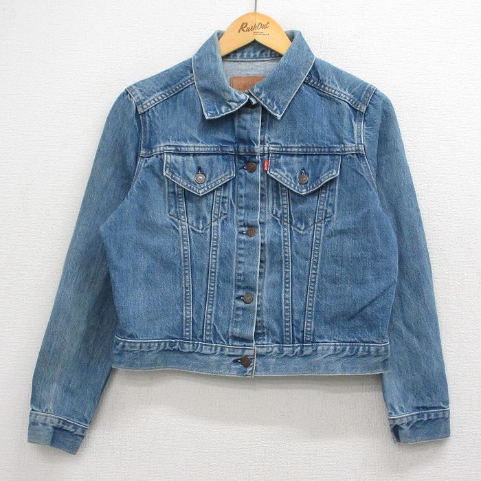 【中古】古着 リーバイス 90s 長袖Gジャン デニムジャケット レディース 紺 Levis USA製 コットン ヴィンテージ アメカジ ストリート カジュアル きれいめ 26apr28｜古着屋RushOut