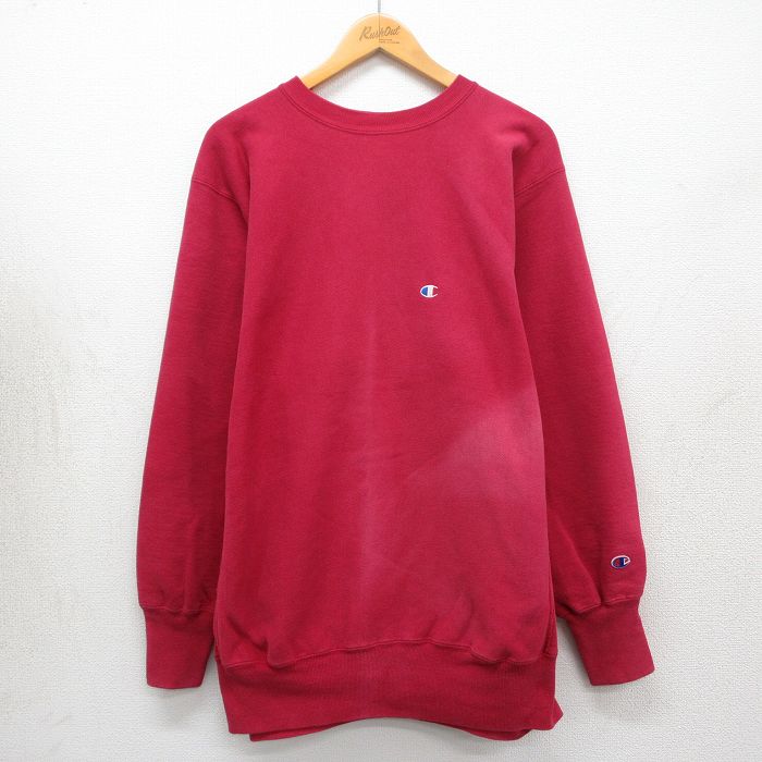 【中古】古着 長袖 はやりっ子 Champion リバースウィーブ メンズ 90年月日 90s ワンポイントロゴタイプ フェイド 労働者の一団素っ首 USA製 赤系【spe】 26may01