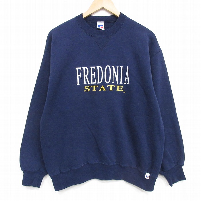 【中古】古着 ラッセル 長袖 汗水 メンズ 90年月日 90s FREDONIA 労働者の一団のど首 USA製 紺 26may01
