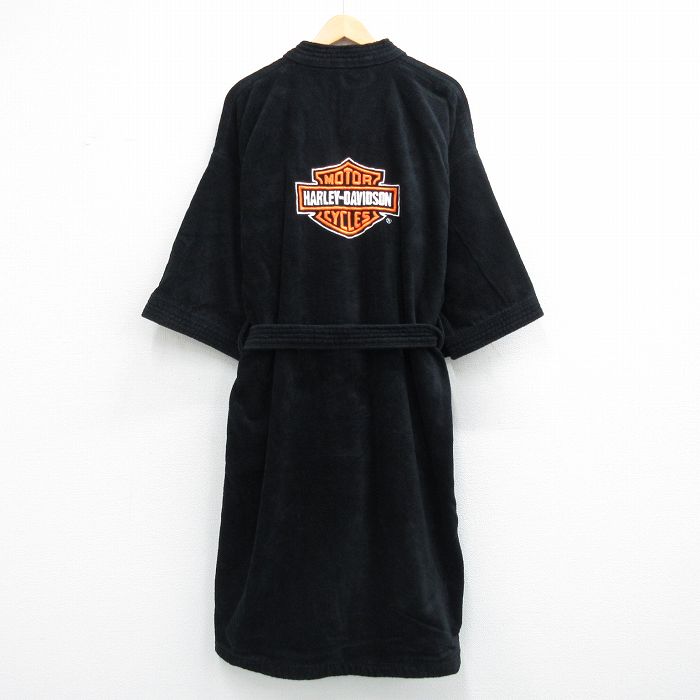 【中古】古着 ハーレーダビッドソン 長袖 化粧着 羽織り メンズ ビッグロゴタイプ 刺しゅう タオル地 大層らしい大きさ ロング丈 綿織物 黒 26may02
