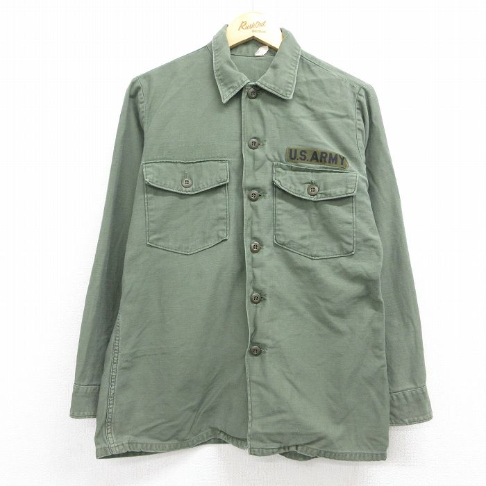 【中古】古着 長袖 ビンテージ ミリタリー プルオーバー メンズ 60年月日 60s US正規陸軍 綿織物 USA製 緑【spe】 26may02