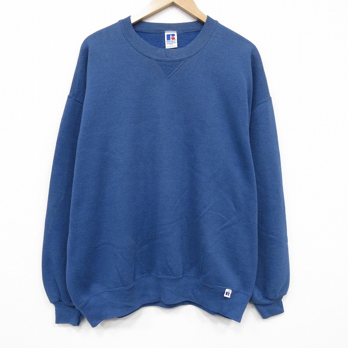 【中古】古着 ラッセル 長袖 汗水 メンズ 90年月日 90s 無地 馬鹿でかい大いさ 労働者の一団のど首 USA製 紺 26may02