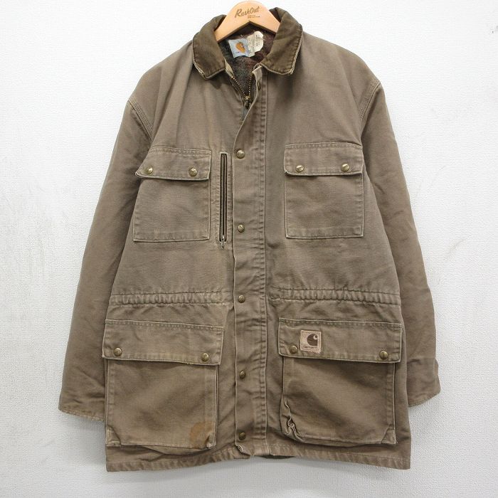 【中古】古着 鉄道車両ハート型 長袖 上衣 メンズ 90年月日 90s 家鴨地 ロング丈 綿織物 USA製 茶系【spe】 26may07