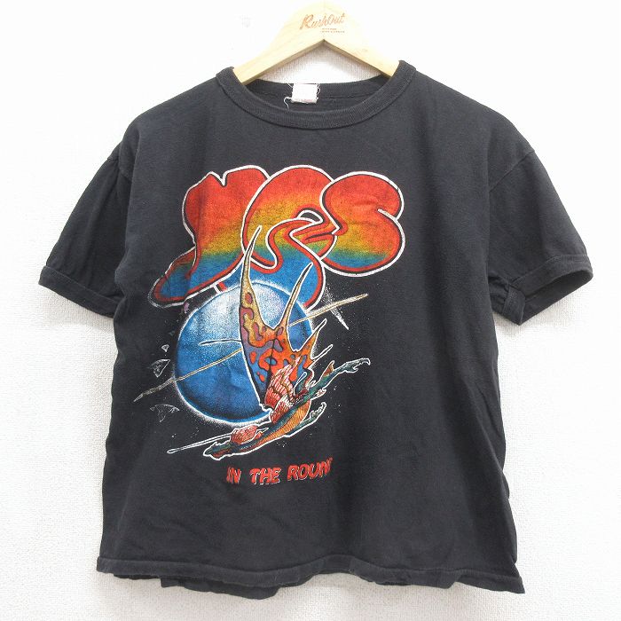 【中古】古着 80s 半袖Tシャツ イエス メンズ ブラック Lサイズ ロックT バンドTシャツ ヴィンテージ ストリート アメカジ カジュアル きれいめ ヴィンテージ レトロ オールド｜古着屋RushOut