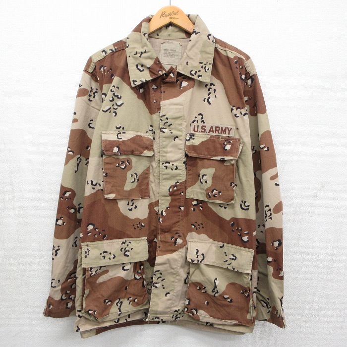 【中古】古着 長袖 ミリタリー 上衣 メンズ 90年月日 90s US正規陸軍 武装戦闘 乾荒原合鴨 チョコレート心付け 大層らしい大きさ USA製 ベージュ 偽装【spe】 26may13