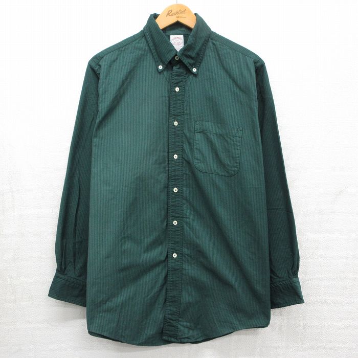 【中古】古着 ブルックスブラザーズ 長袖 ブランド名 プルオーバー メンズ 90年月日 90s 綿織物 名取り草落ちこむ USA製 緑であること 縞模様【spe】 26may18