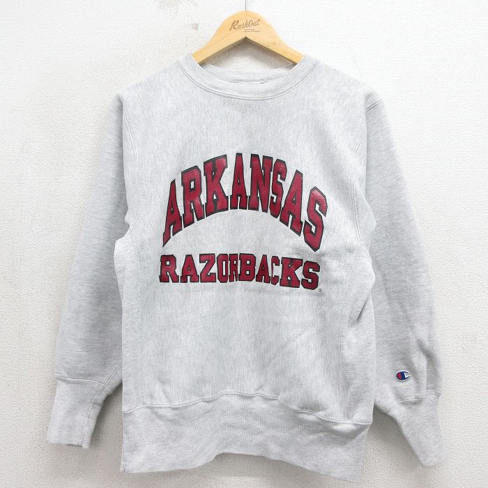 【中古】古着 長袖 はやりっ児 Champion リバースウィーブ メンズ 90年月日 90s アーカンソーレイザーバックス 労働者の一団のど首 USA製 薄墨色 霜降り【spe】 26may19