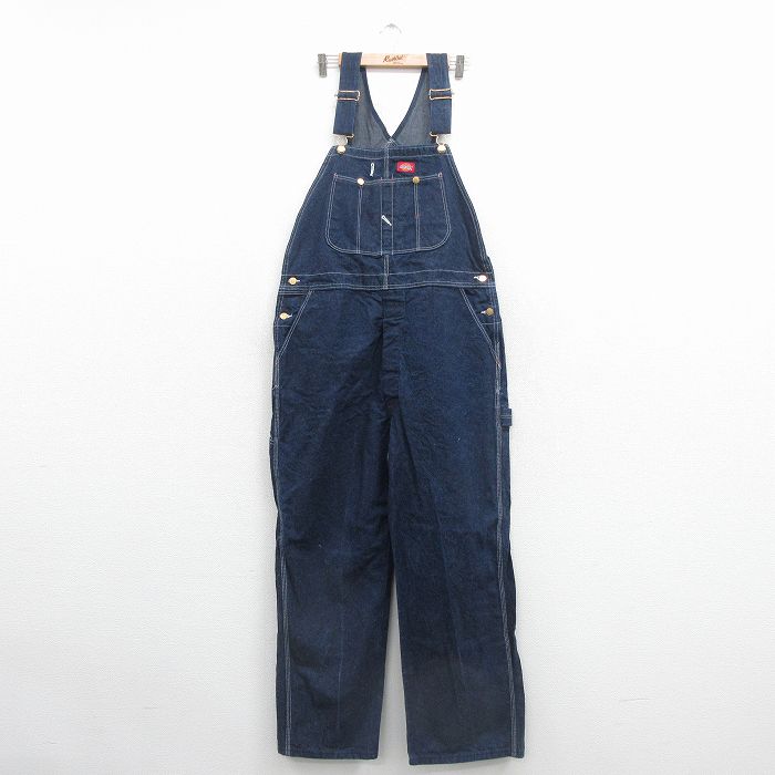 【中古】古着 ディッキーズ オーバーオール メンズ 90年代 90s 大きいサイズ コットン USA製 ネイビー デニム【spe】 26jun26｜古着屋RushOut