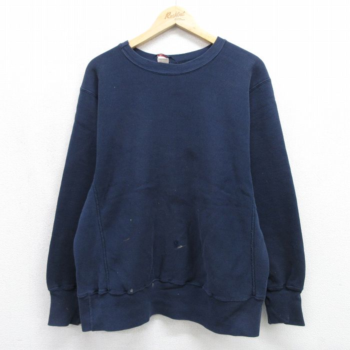 【中古】古着 ランズエンド 長袖 チャンピオン Champion リバースウィーブ メンズ 90年代 90s クルーネック USA製 ネイビー【spe】 26jul10|古着屋RushOut