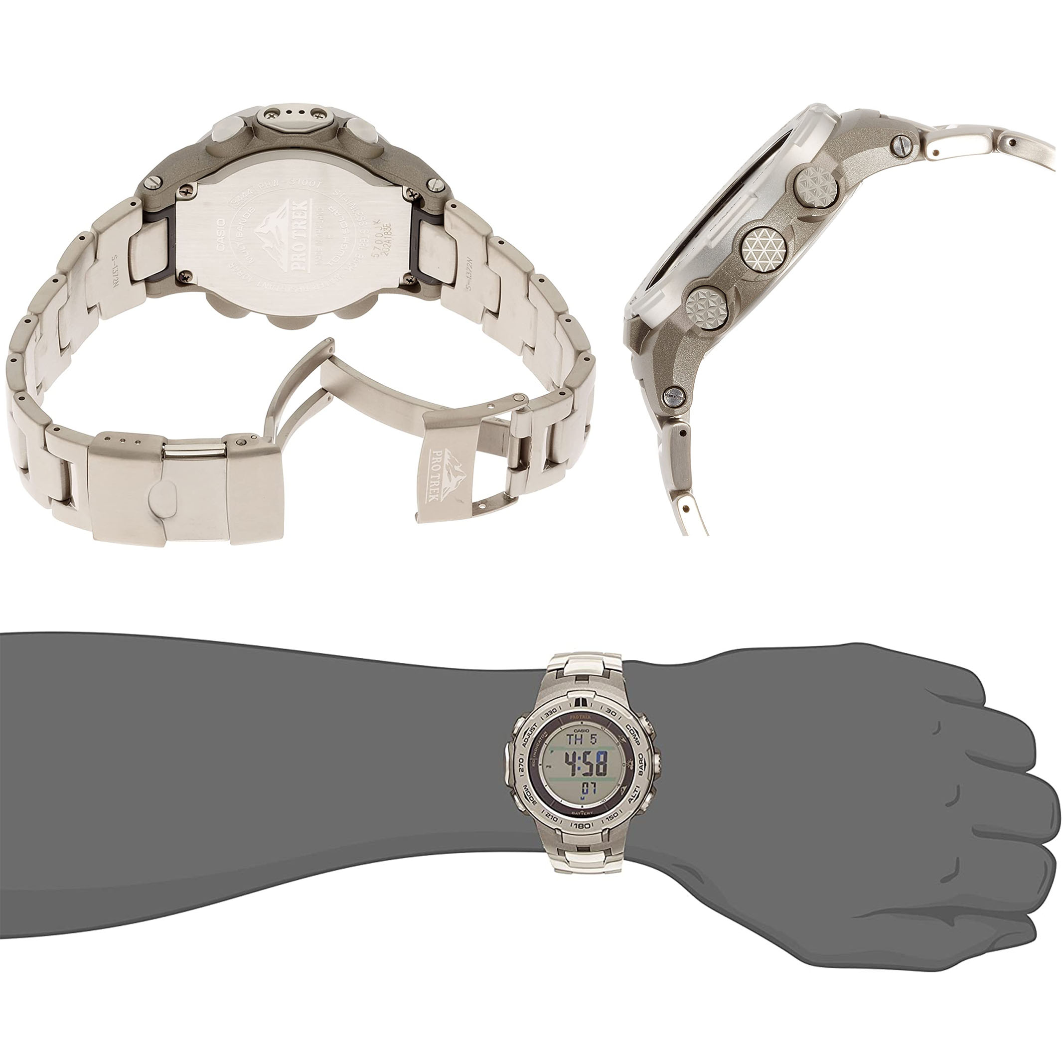 Casio カシオ Pro Trek Prw 3100t 7jf プロトレック 電磁波ソーラー 銀鼠 方向 空圧 気温 世にもの計りが可能なトリプルデテクター被せる Damienrice Com