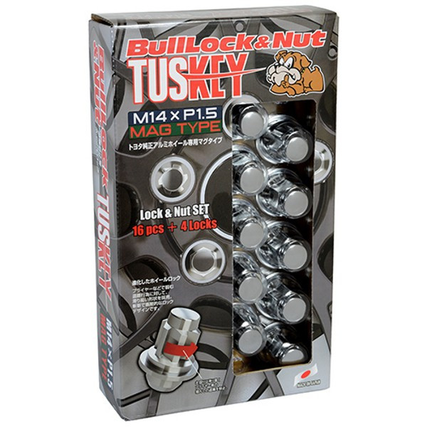 [ロック＆ナットセット] [マグタイプ] [M14] BullLockタスキー メッキナットセット｜4WD＆SUV PROSHOP ＲＶ ＳＨＵＥＩ