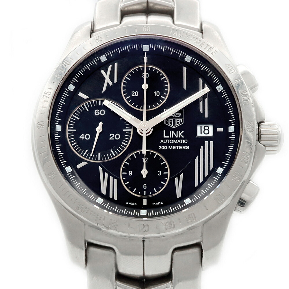 【SUPER SALE!!】TAG Heuer タグホイヤー 繋がり はやりっ子砂ぼこり クロノ 日本制限事項350本 CJF211N クロノグラフ デイト 裏スケ 200m雨合羽 黒 黒いこと SS ステンレス鋼 メンズ 自動小銃一巻き【6ヶ月引き請ける】【ウオッチ】【中古】