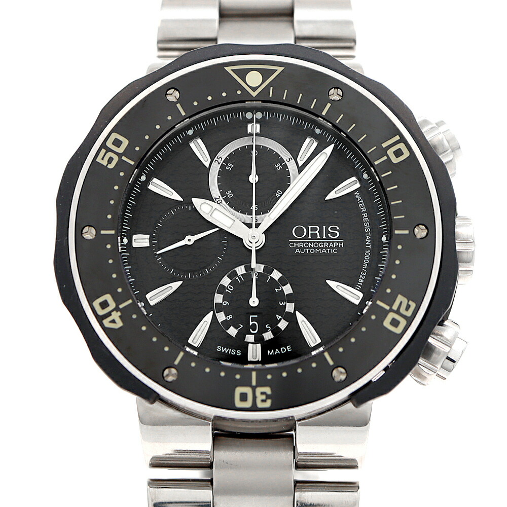 【SUPER SALE!!】ORIS オリス 労働者階級ダイバー クロノグラフ 01 674 7630 1000ｍ雨合羽 デイト 黒 黒いこと Ti チタン CE 陶器 メンズ 自動小銃一巻き【6ヶ月引き請ける】【ウオッチ】【中古】