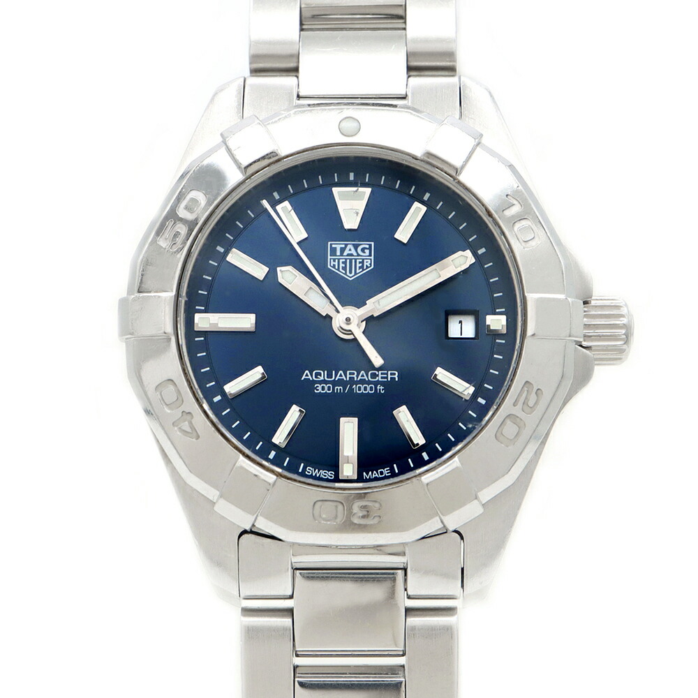 電池交換済 TAG Heuer タグホイヤー アクアレーサー WBD1412 デイト 300m防水 青 ブルー SS ステンレス レディース クォーツ【6ヶ月保証】【腕時計】【中古】