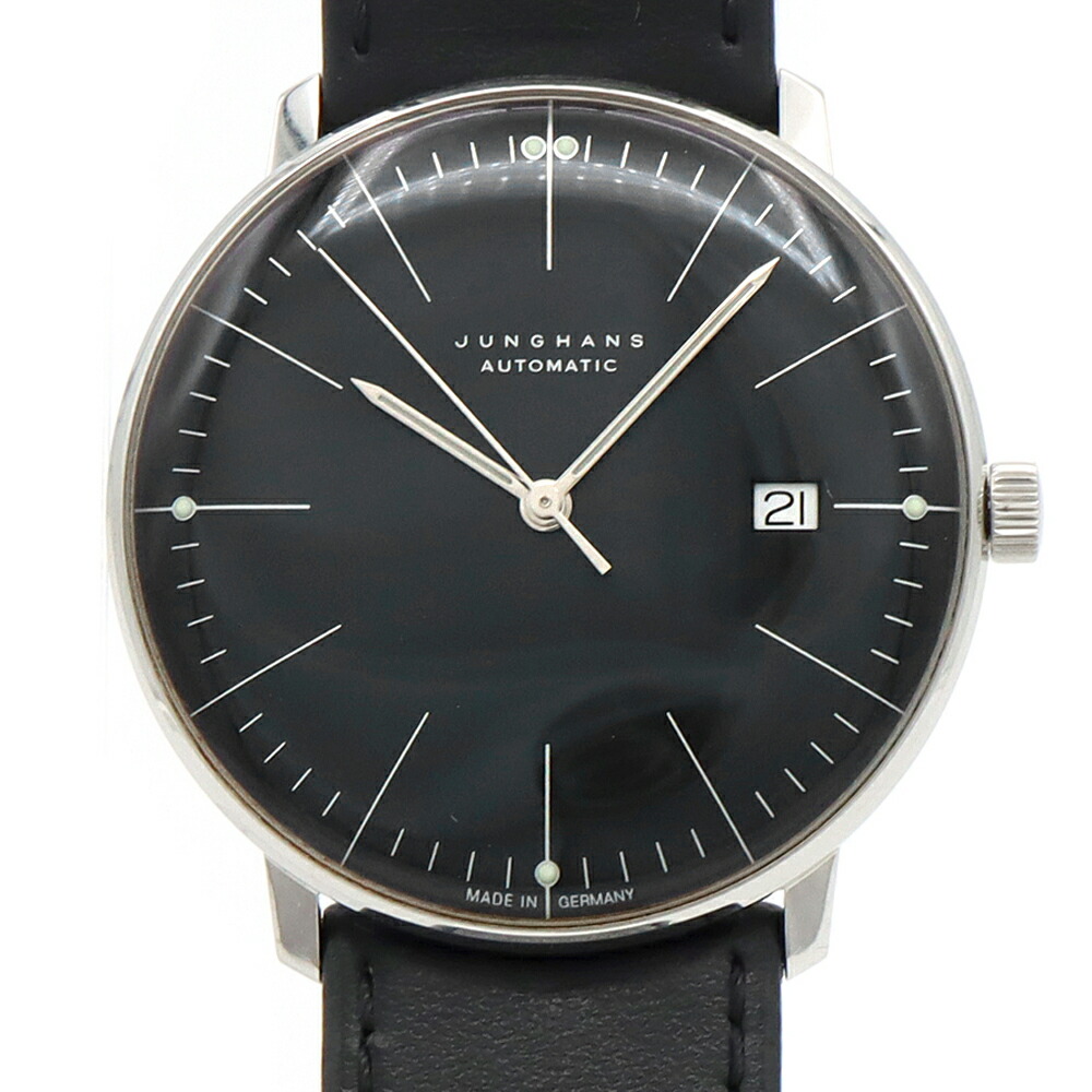 内部点検済 JUNGHANS ユンハンス マックス ビル オートマティック 27/4701.02 デイト 50m防水 黒 ブラック SS ステンレス 純正ベルト 純正尾錠 メンズ 自動巻き【6ヶ月保証】【腕時計】【中古】