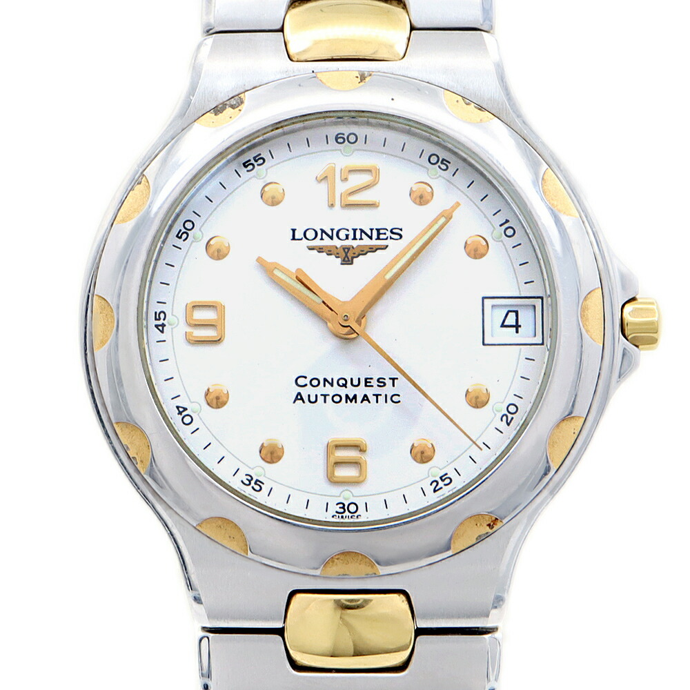 LONGINES ロンジン コンクエスト L1.635.3 デイト 白 ホワイト SS ステンレス YGP イエローゴールド コンビ メンズ 自動巻き【6ヶ月保証】【腕時計】【中古】｜IMPERIAL 店