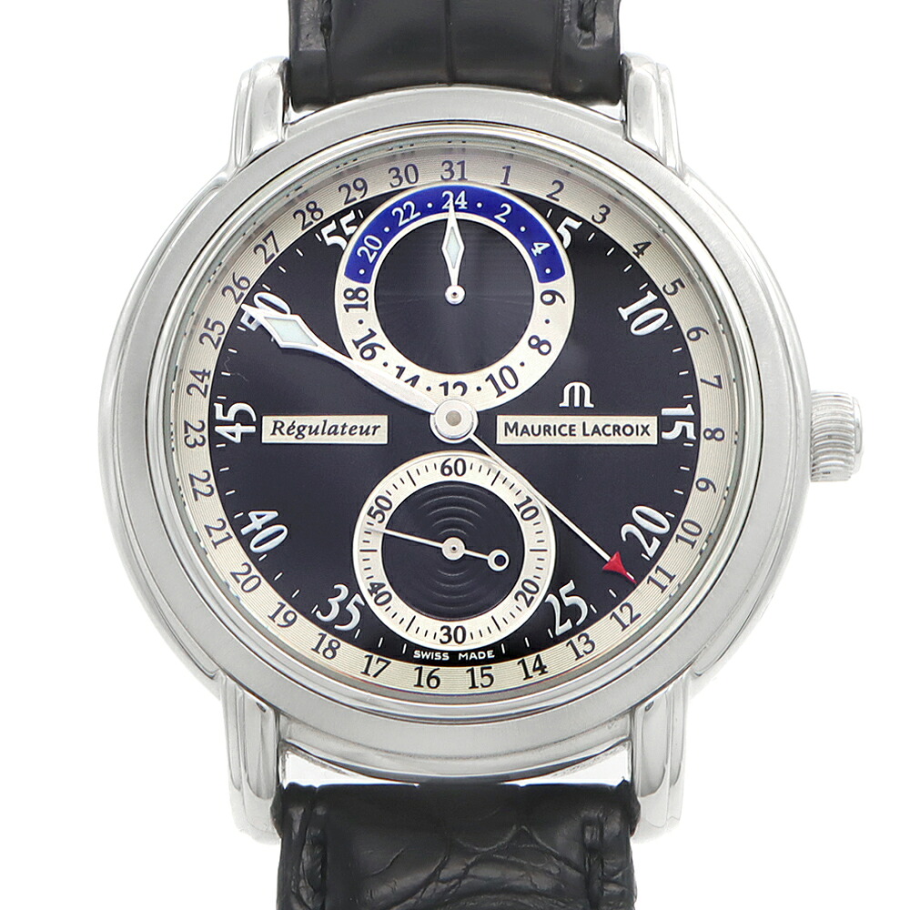 内部点検済 MAURICE LACROIX モーリスラクロア マスターピース レギュレーター MP6148 デイト 裏スケ 黒 ブラック SS ステンレス 純正ベルト 純正尾錠 メンズ 自動巻き 【6ヶ月保証】【腕時計】【中古】