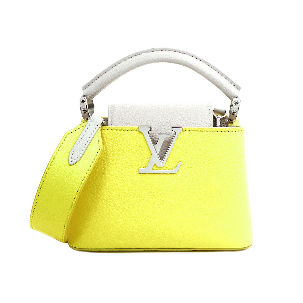 LOUIS VUITTON ルイヴィトン LVロゴタイプ カプシーヌMINI M57521 ハンドバック ショルダーバッグ 2WAY御徒面子 トリヨン なめし革 黄色 ベージュ レディース【御徒面子】【中古】