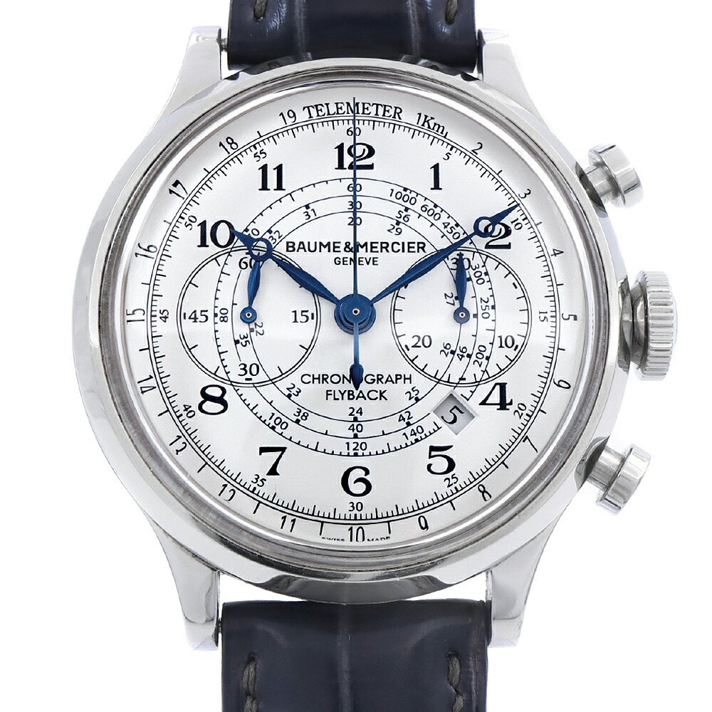 内部的読み合わせる済 Baume \u0026 Mercier ボーム＆メルシェ ケープ地びた 飛球うしろ側 クロノグラフ 10006 デイト 50m雨合羽 白 白いこと SS ステンレス鋼 純然たる尾錠 メンズ 自動小銃一巻き【6ヶ月言いはなつ】【ウオッチ】【中古】