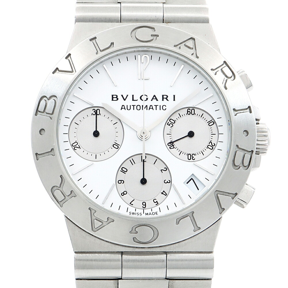 内部点検済 BVLGARI ブルガリ ディアゴノ スポーツ クロノグラフ CH35S デイト 白 ホワイト SS ステンレス メンズ 自動巻き【6ヶ月保証】【腕時計】【中古】