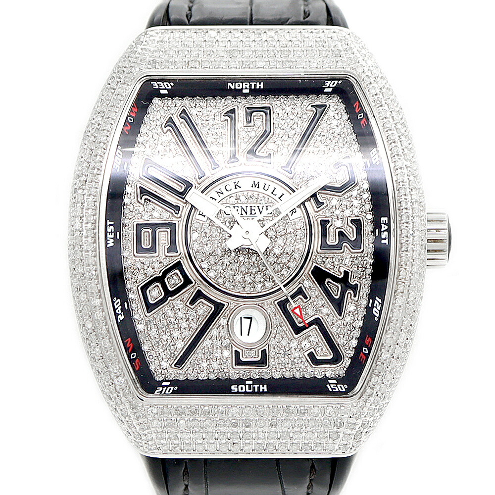 FRANCK MULLER フランクミュラー ヴァンガード ダイヤベゼル V41SCDT ダイヤモンド ダイヤ文字盤 デイト SS ステンレス アフターダイヤ メンズ 自動巻き【6ヶ月保証】【中古】【腕時計】