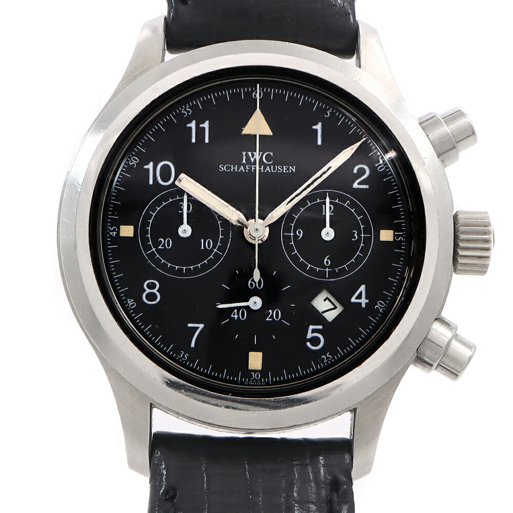 【SUPER SALE!!】蓄電池取り替えっこ済 IWC インターナショナルウォッチカンパニー フリーガー クロノグラフ IW374002 デイト 黒 黒いこと SS ステンレス鋼 完全無欠尾錠 メンズ 石英 【6ヶ月引き受ける】【ウォッチ】【中古】
