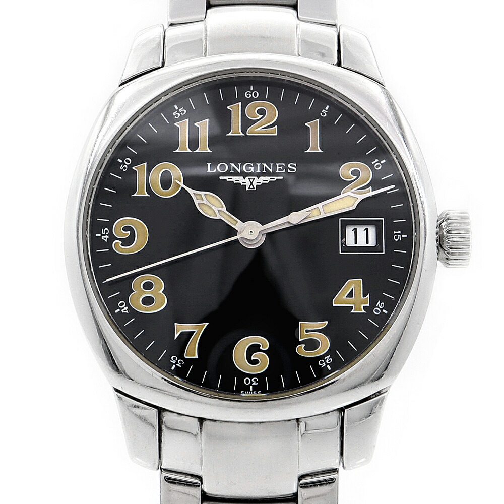 電池交換済 LONGINES ロンジン スピリット L2.198.4 デイト 30m防水 黒 ブラック SS ステンレス メンズ レディース ボーイズ クォーツ【6ヶ月保証】【腕時計】【中古】｜IMPERIAL 店