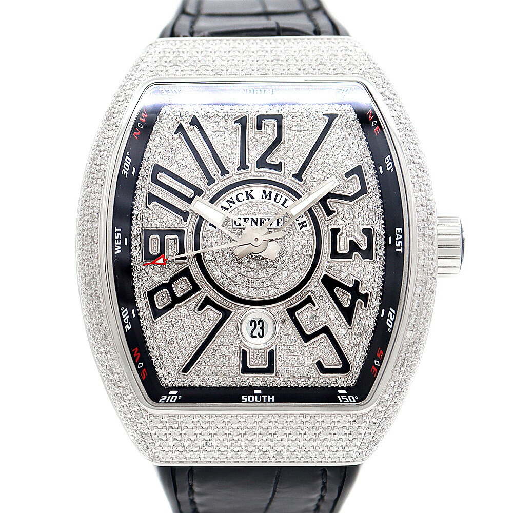 FRANCK MULLER フランクミュラー ヴァンガード ダイヤベゼル V45SCDT ACNR ダイヤモンド ダイヤ文字盤 デイト SS ステンレス アフターダイヤ メンズ 自動巻き【6ヶ月保証】【中古】【腕時計】