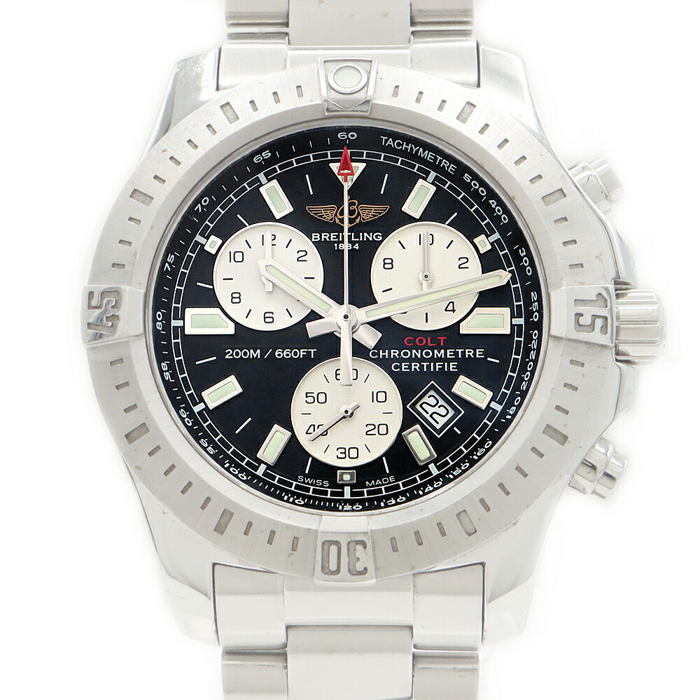 電池交換済 BREITLING ブライトリング コルト クロノグラフ A73388 デイト 200m防水 黒 ブラック SS ステンレス メンズ クォーツ【6ヶ月保証】【腕時計】【中古】