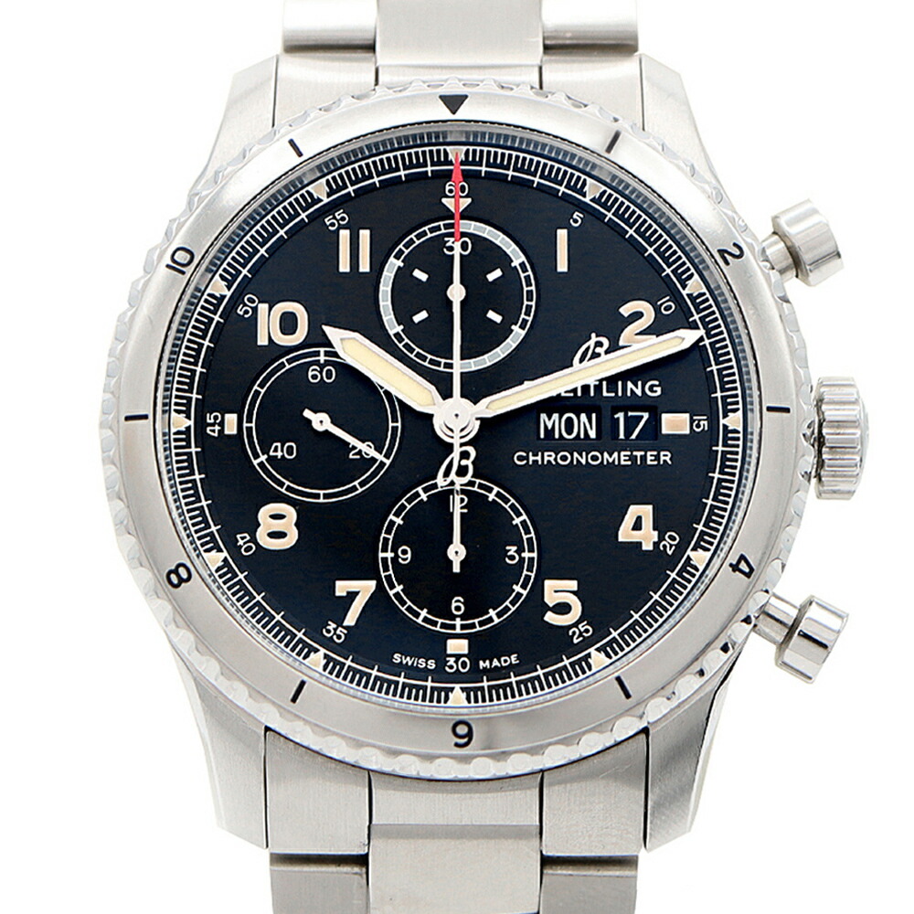 BREITLING ブライトリング アビエーター8 クロノグラフ43 A13316 デイデイト 100m防水 黒 ブラック SS ステンレス メンズ 自動巻き【6ヶ月保証】【腕時計】【中古】|IMPERIAL 店