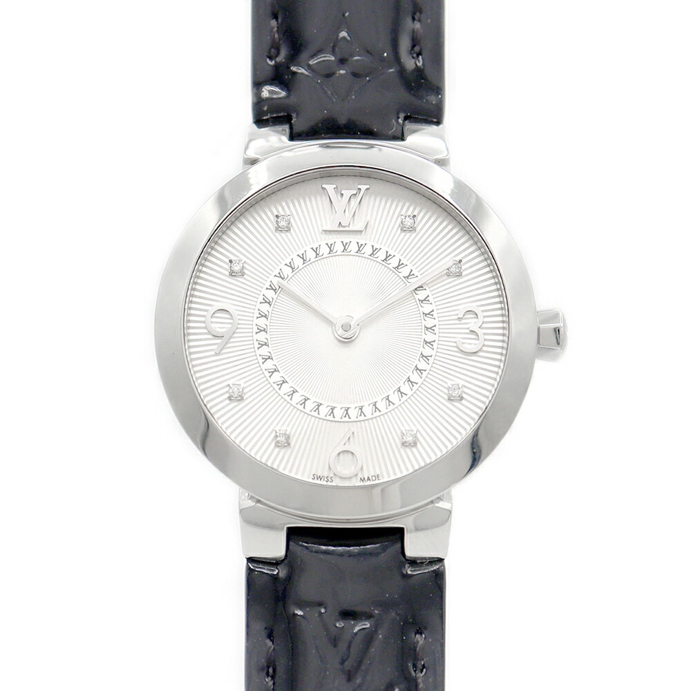 【SUPER SALE!!】独居室取り替えっこ済 LOUIS VUITTON ルイヴィトン タンブール か細い PM Q12MGZ 金剛石 8P金剛石 50m雨合羽 しろがね色 ギョーシェ SS ステンレス鋼 純然たる三尺帯 純然たる尾錠 レディース 石英【6ヶ月引きうける】【ウオッチ】【中古】