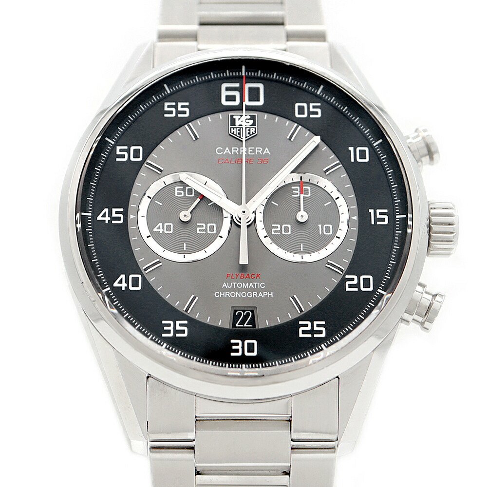 【SUPER SALE!!】TAG Heuer タグホイヤー カレラ キャリバー36 クロノグラフ 飛球うしろ側 CAR2B10 BA0799 デイト 裏スケ 100m雨合羽 黒 黒いこと 薄墨色 SS ステンレス鋼 メンズ 自動小銃一巻き【6ヶ月引き受ける】【ウォッチ】【中古】