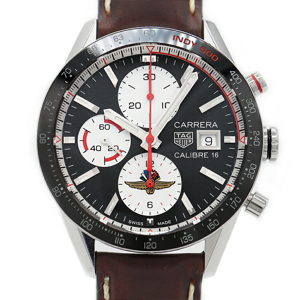 【SUPER SALE!!】TAG Heuer タグホイヤー カレラ キャリバー16 インディ500 クロノグラフ 現実500本制限事項 CV201AS スモール秒 デイト 100m雨合羽 黒 黒いこと SS ステンレス鋼 完全無欠尾錠 メンズ 自動小銃一巻き【6ヶ月引き受ける】【ウォッチ】【中古】