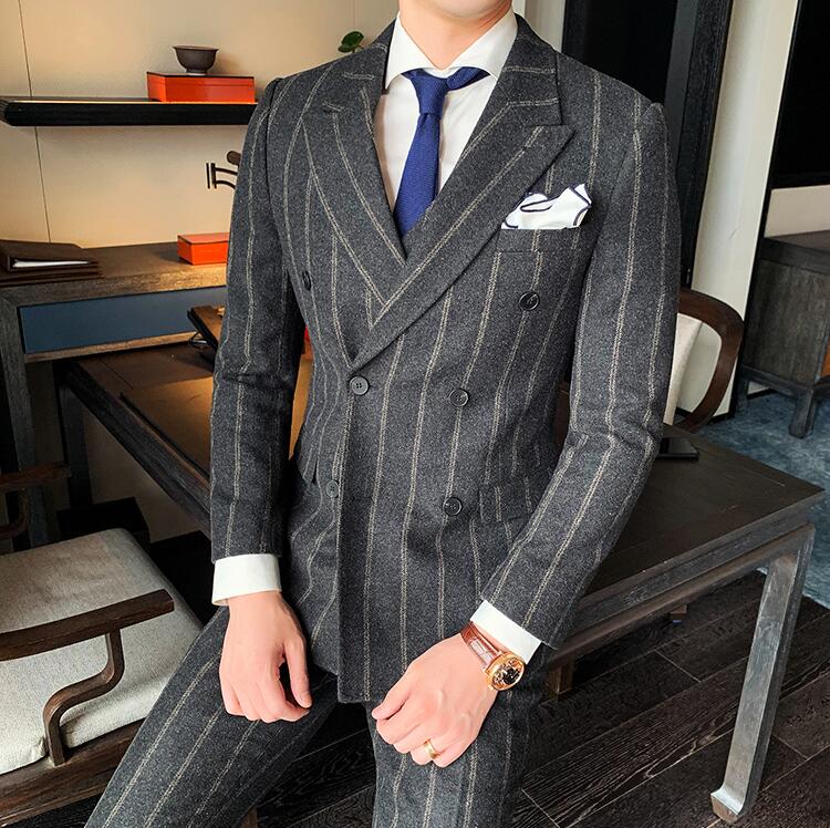 お金を節約 上品 送料無料 カジュアルスーツ ２点セット ビジネス 紳士用 ダブル 通勤 結婚式 メンズスーツ 宴会 スリムスーツ 花婿の介添え 入学式 オシャレフォーマル 大きいサイズ 成人式 代30代40代 ジャケット パンツ ストライプ Whitesforracialequity Org