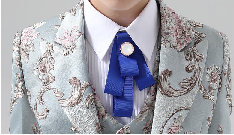 韓国風上品入学式男の子スーツ刺繍演出キッズ上品カジュアルセットアップ七五三子供スーツ子供服ドレスコート発表会フォーマル卒業式卒園式結婚式舞台5点セットジャケット+ベスト+シャツ+パンツ+蝶ネクタイ