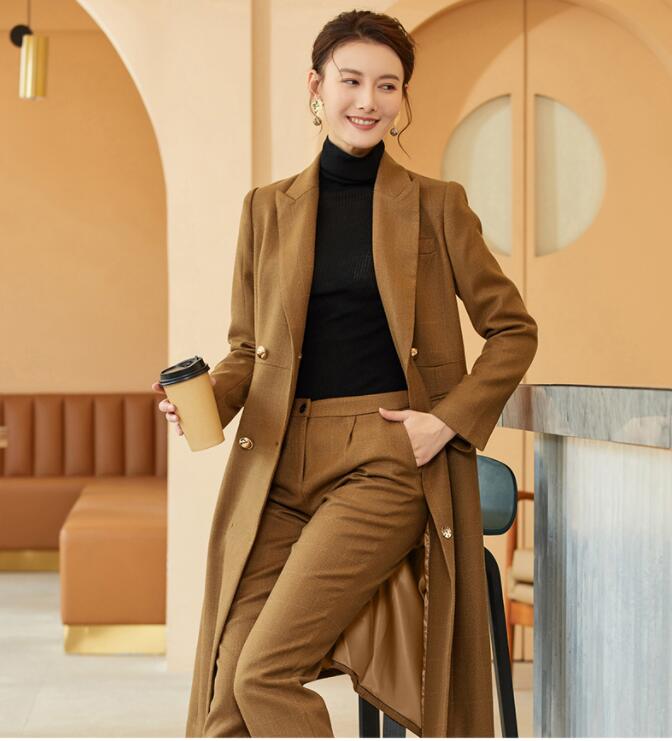 ビッグ割引 オフィス 司会 30代40代 二次会 披露宴 リクルートスーツ オーバーコート Ol 通勤 レディーススーツ 韓国風 ラシャロングコート ジャケット ベスト パンツ エレガント 高品質 入学式 S 3xl 3点セット カーキ ママ 防風防寒 ウター チェック柄ア 魅力 秋春冬