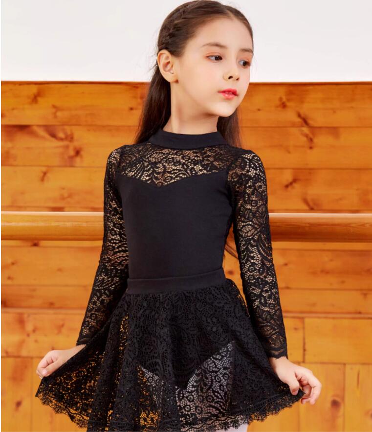 【送料無料 】バレエ レオタード 子供 キッズ 女の子 レース スカートなし 長袖 ジュニア 袖あり プレゼント ダンス 新体操 練習着 レッスン バレエ用品 演出用 ダンスウェア 衣装【ブラック】子供ダンス衣装 発表会 社交ダンス ダンス練習服レッスン舞台用演奏会
