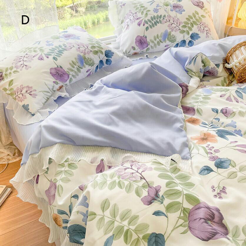 韓国風 肌に優しい 敷き布団カバー 枕カバー フラットシーツ ボックスシーツ 四季通用 布団カバーセット シングル 姫系 寝具カバー 掛け布団カバー プレゼント 洗える 可愛い 春夏秋冬 ベッド用品 3 4点セット 花柄 学生 1 2m 1 5m 1 8m 2 0m 抗菌防臭 お姫様風 4色