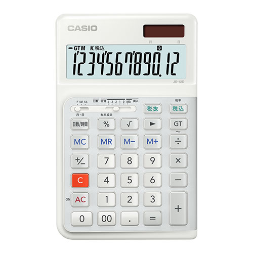 CASIO 人間工学電卓 ジャストサイズ12桁 ホワイト ASNJE-12D-WE-N|パソコン オフィス用品 電卓|緑花堂ストア