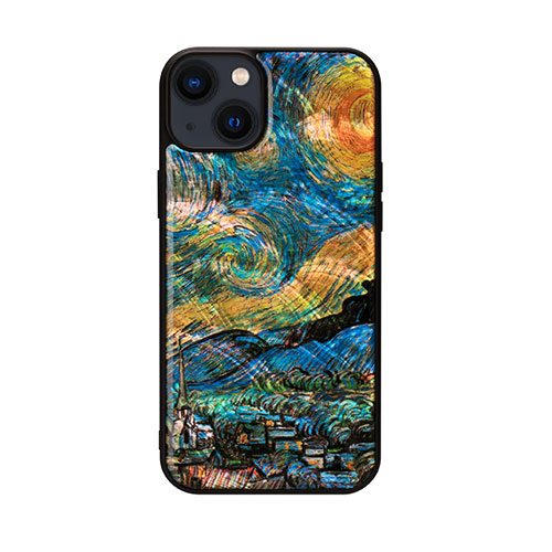 ikins 天然貝ケース for iPhone 14 Plus 星月夜 背面カバー型 ASNI23601i14M|スマートフォン・タブレット・携帯電話 iPhone iPhone14 Plus ケース