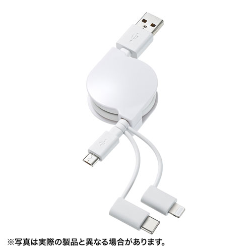 【5個セット】 サンワサプライ ライトニング・TypeC・microB 巻取りUSB 3in1 ケーブル 0.8m ASNKB-IPLTM08KWX5|パソコン パソコン周辺機器 ケーブル|緑花堂ストア