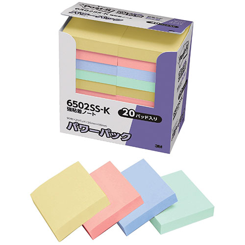 3M Post-it ポストイット パワーパック 強粘着ノート パステルカラー ASN3M-6502SS-K|文房具 オフィス用品 消耗品