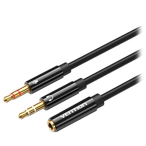 【10個セット】 VENTION 2×3.5mm Male to 4 Pole 3.5mm Female オーディオケーブル 0.3m Black ABS Type ASNBB-5060X10|家電 オーディオ関連 その他オーディオ機器