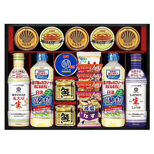 キッコーマン&アマノフーズ&日清オイリオ バラエティセット 【塩分ひかえめ丸大豆生しょうゆ・しぼりたて生しょうゆ・有明海産味のり ほか】 ASNASC-150R|食品 食品|緑花堂ストア