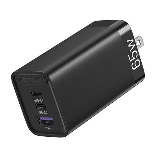 VENTION 3-port USB(C+C+A) GaN コンセント充電器(65W/30W/30W) ブラック ASNFE-8609|スマートフォン・タブレット・携帯電話 スマートフォン 充電器